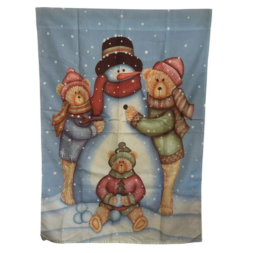 Winter Flags Bundle of 3 Snowmen with Teddy‎ Bears, Cardinal and Warmest Wishes